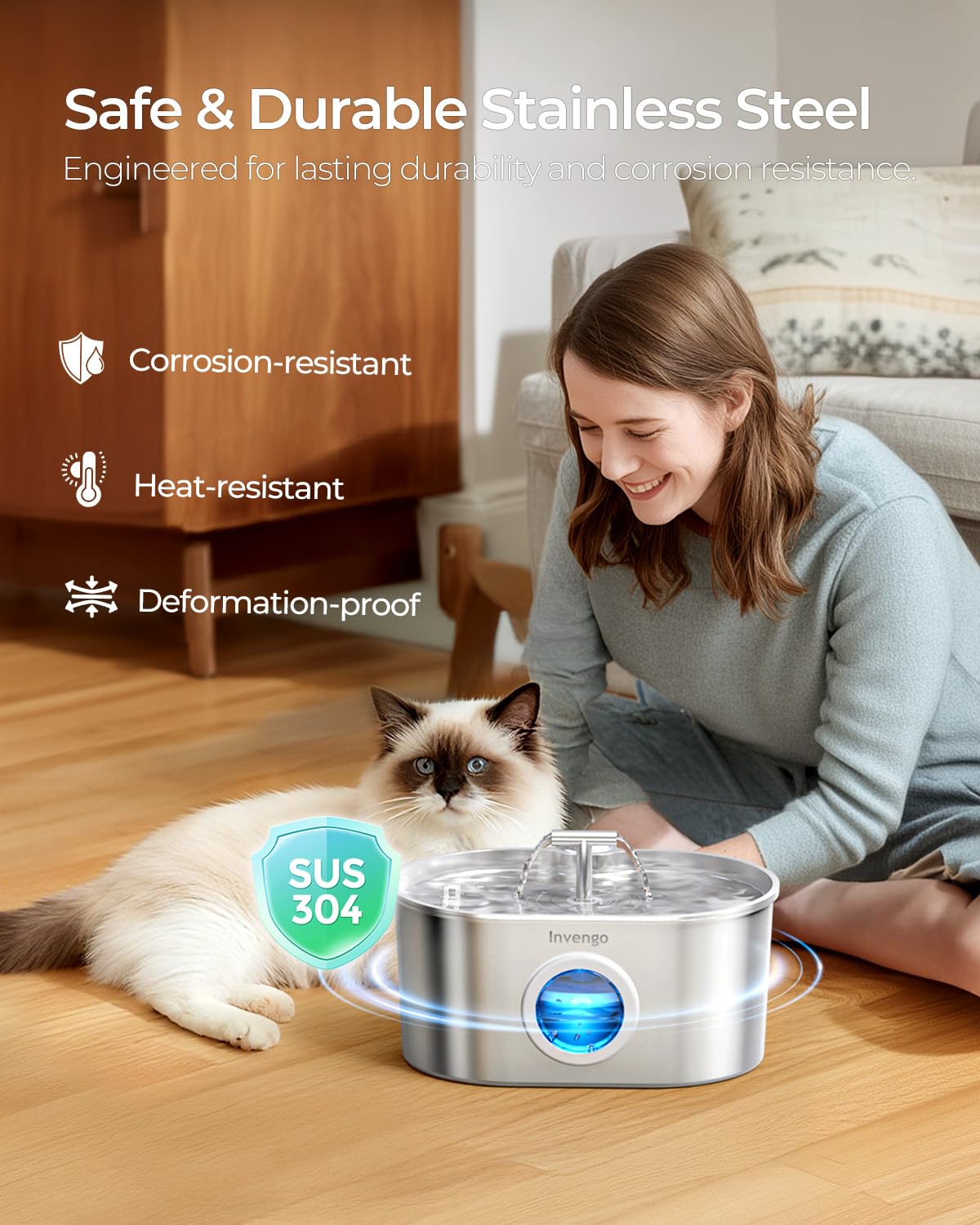 Invengo Fuente para perros y gatos en acero, favorece agua fresca y limpia.