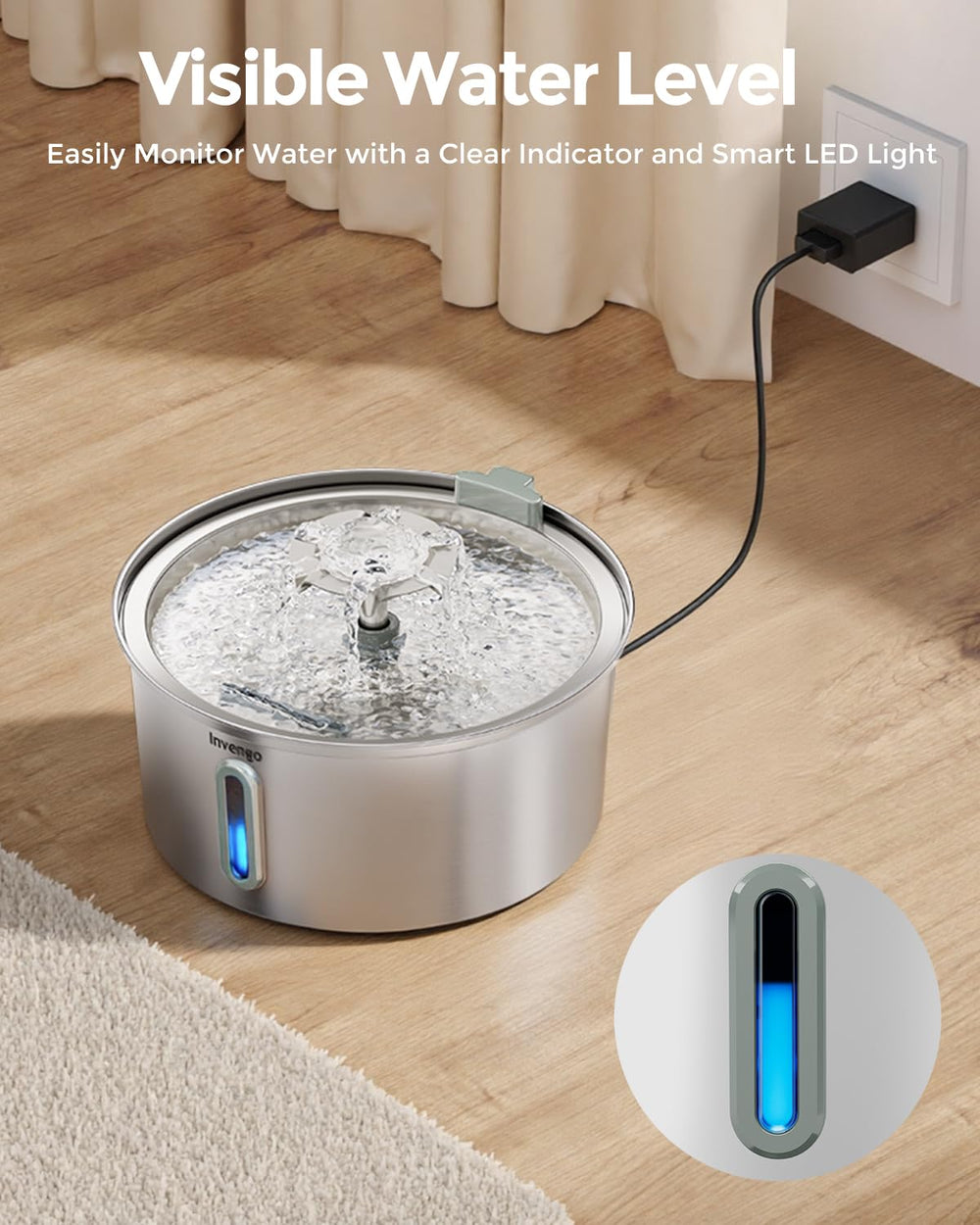 Invengo tanque amplio mantiene agua disponible para varias mascotas.