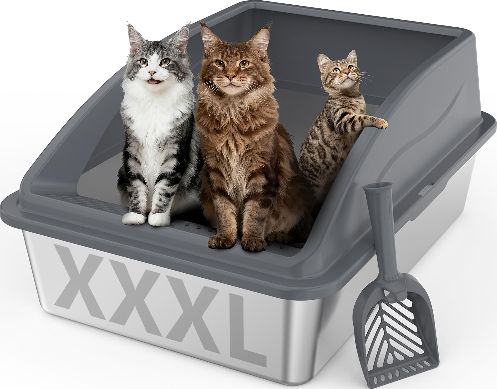 Arenero INVENHO inoxidable extragrande con gran espacio para gatos