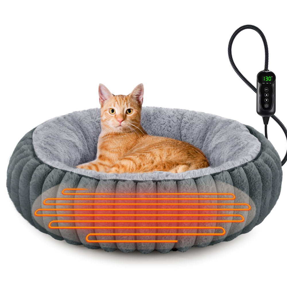Cama INVENHO calentadora para gatos, vista frontal, refugio cómodo en casa