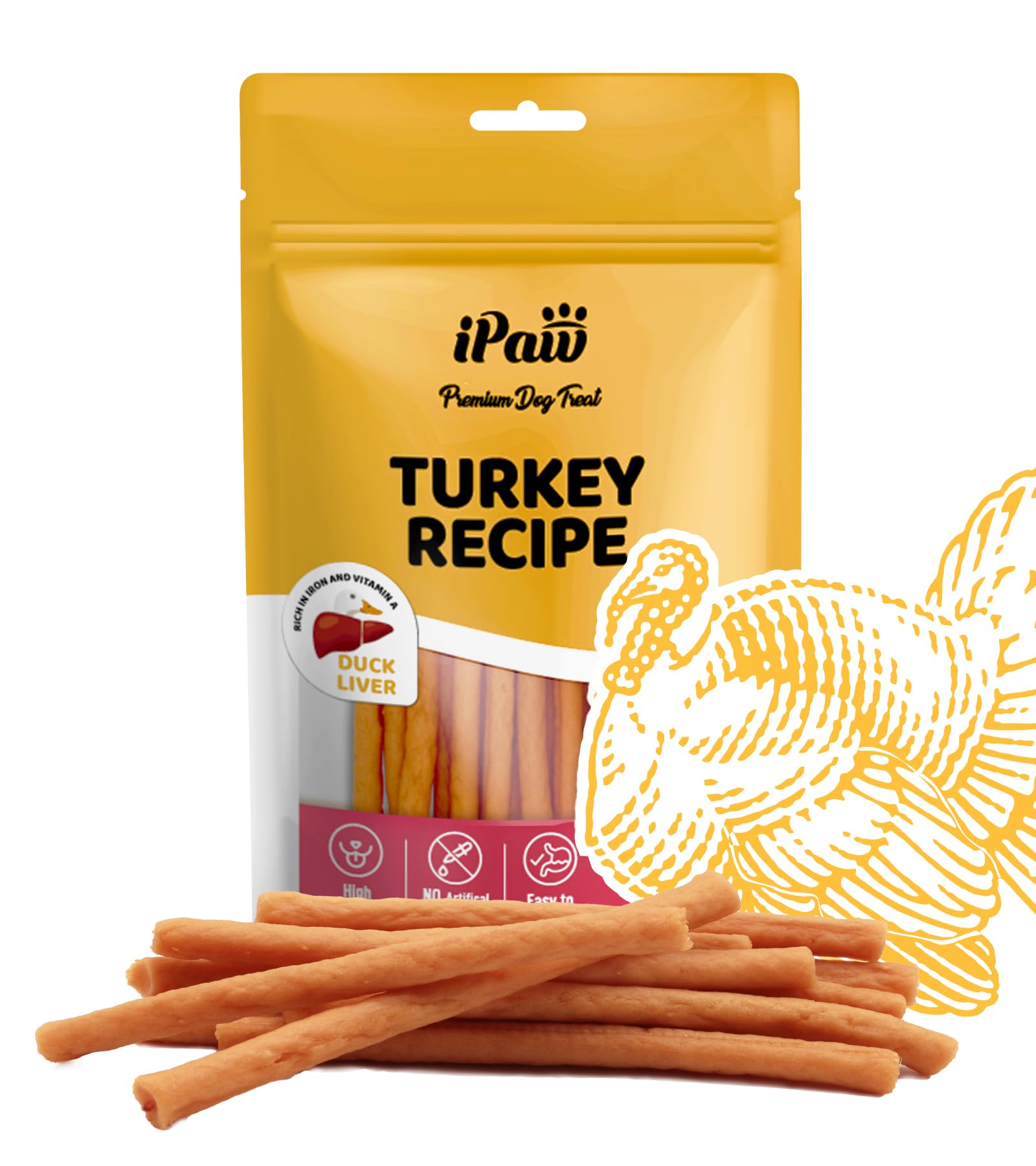 iPaw empaque de golosinas de pavo, ideal como recompensa durante el entrenamiento.