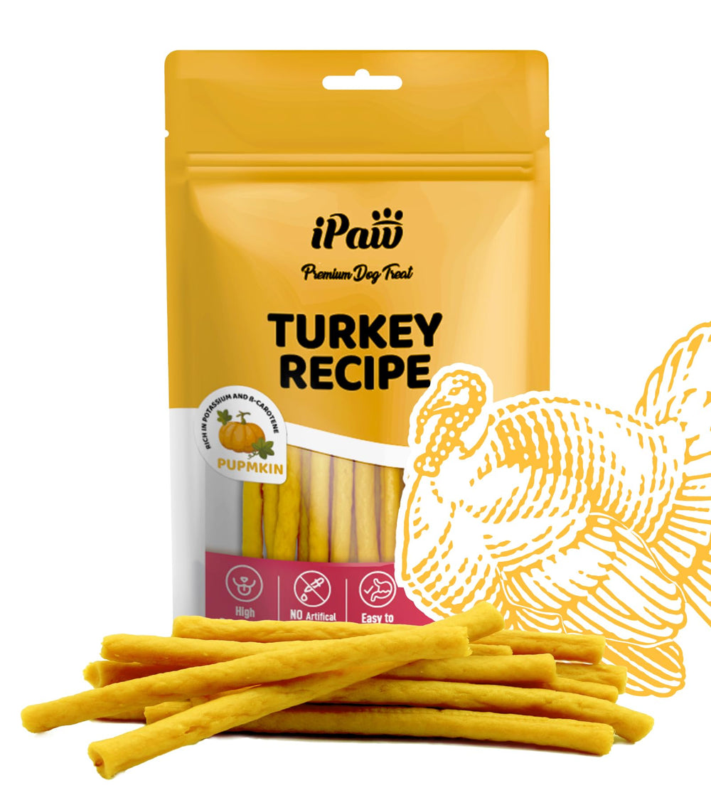iPaw premios pavo calabaza frente: vista frontal del empaque, excelente para recompensas.