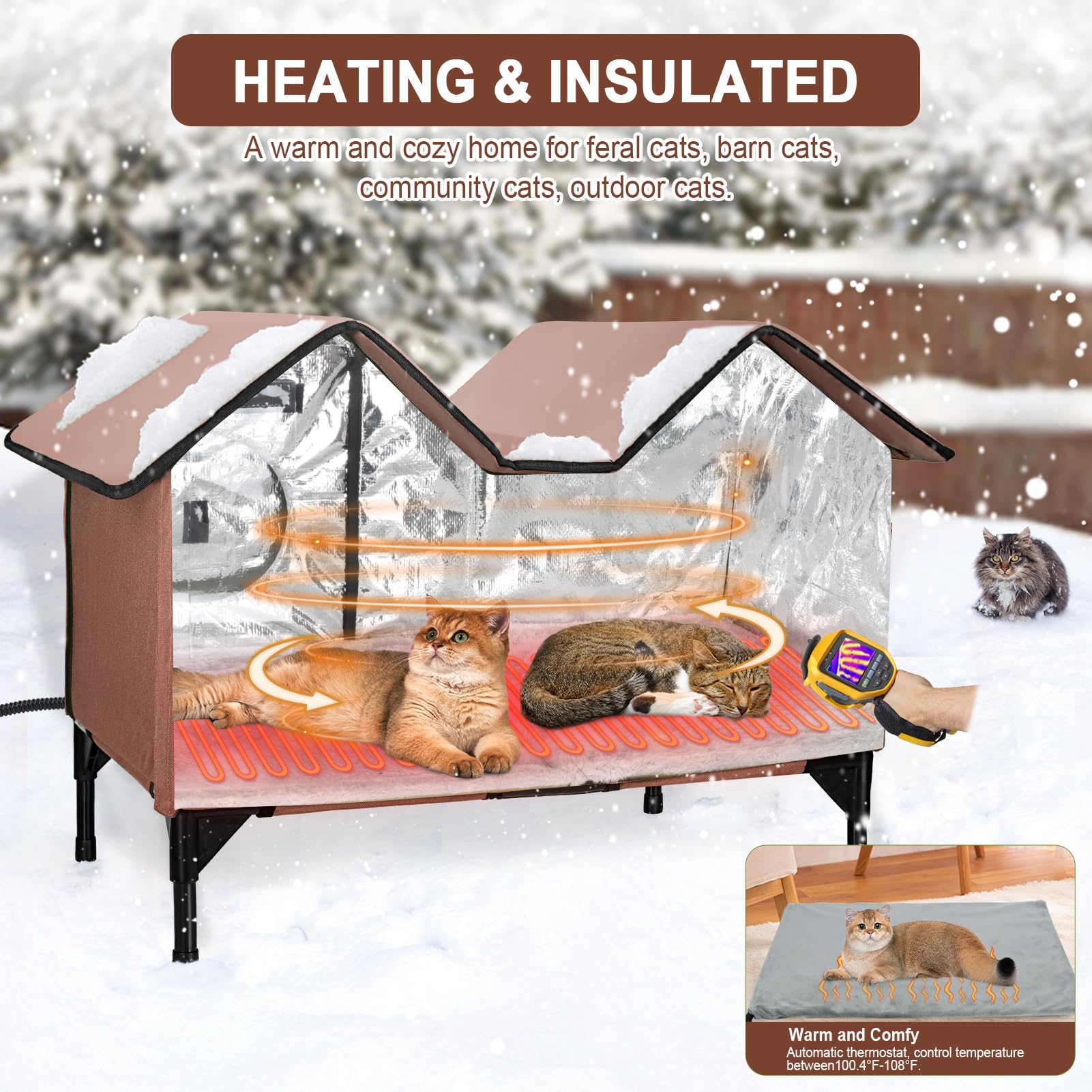 IPEAIN casa para gatos caliente exterior, detalle térmico suave ofrece calor consistente.