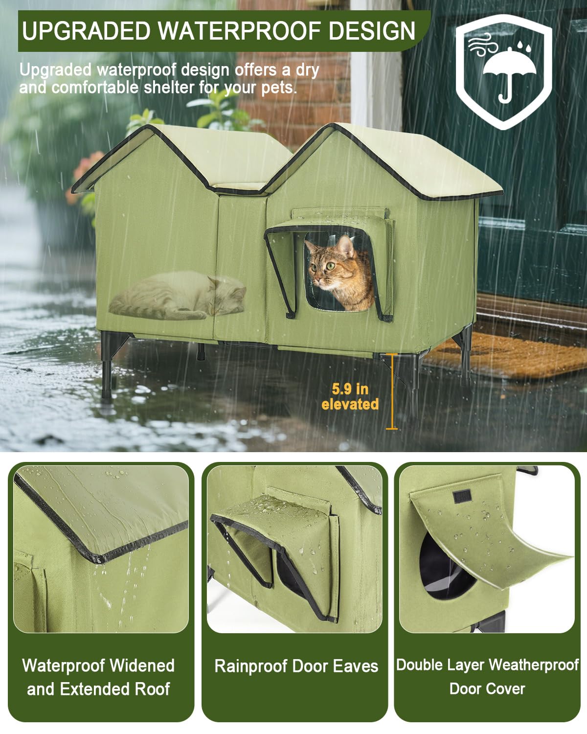 IPEAIN casa gato caliente puerta resistente al viento con acceso cómodo
