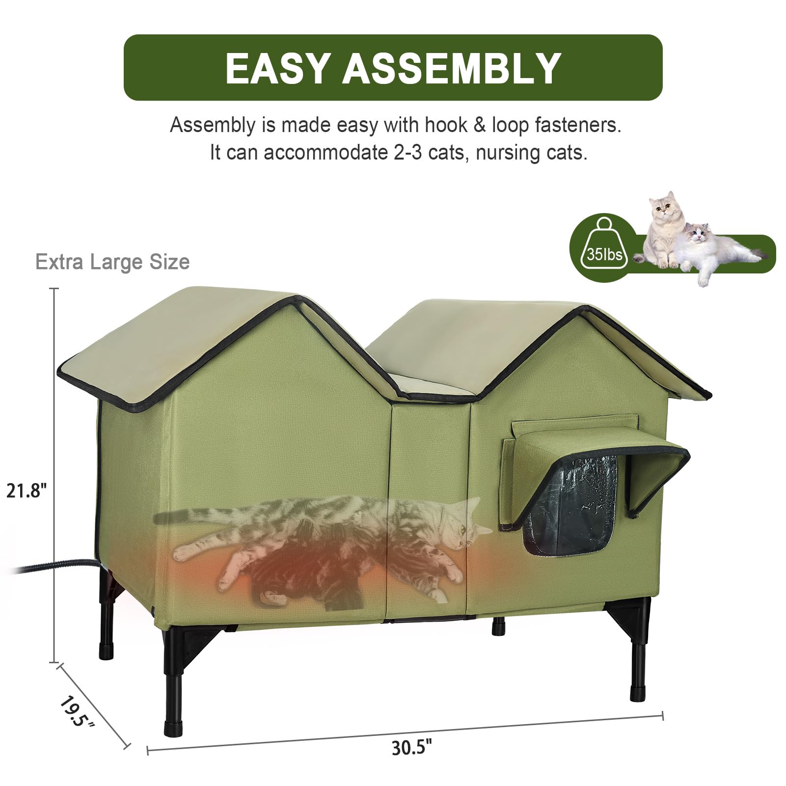 IPEAIN casa-gatos-exterior dimensiones generosas para moverse y descansar