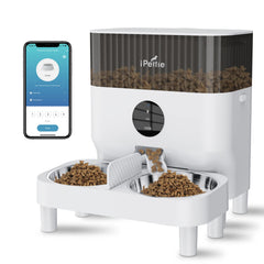 iPettie alimentador automático frente: permite alimentar dos mascotas de forma conveniente.
