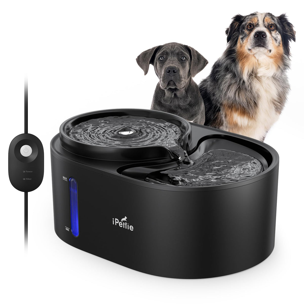 Bebedero de cascada iPettie para perros con filtración de cinco etapas para agua fresca