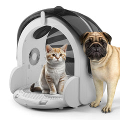 iPettie caja-secado-frontal facilita un secado uniforme para gatos y perros pequeños.