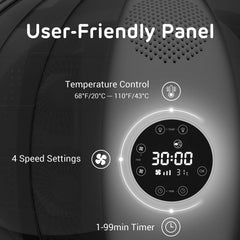 iPettie panel-tactil-controles permite ajustar velocidad y temperatura con facilidad.