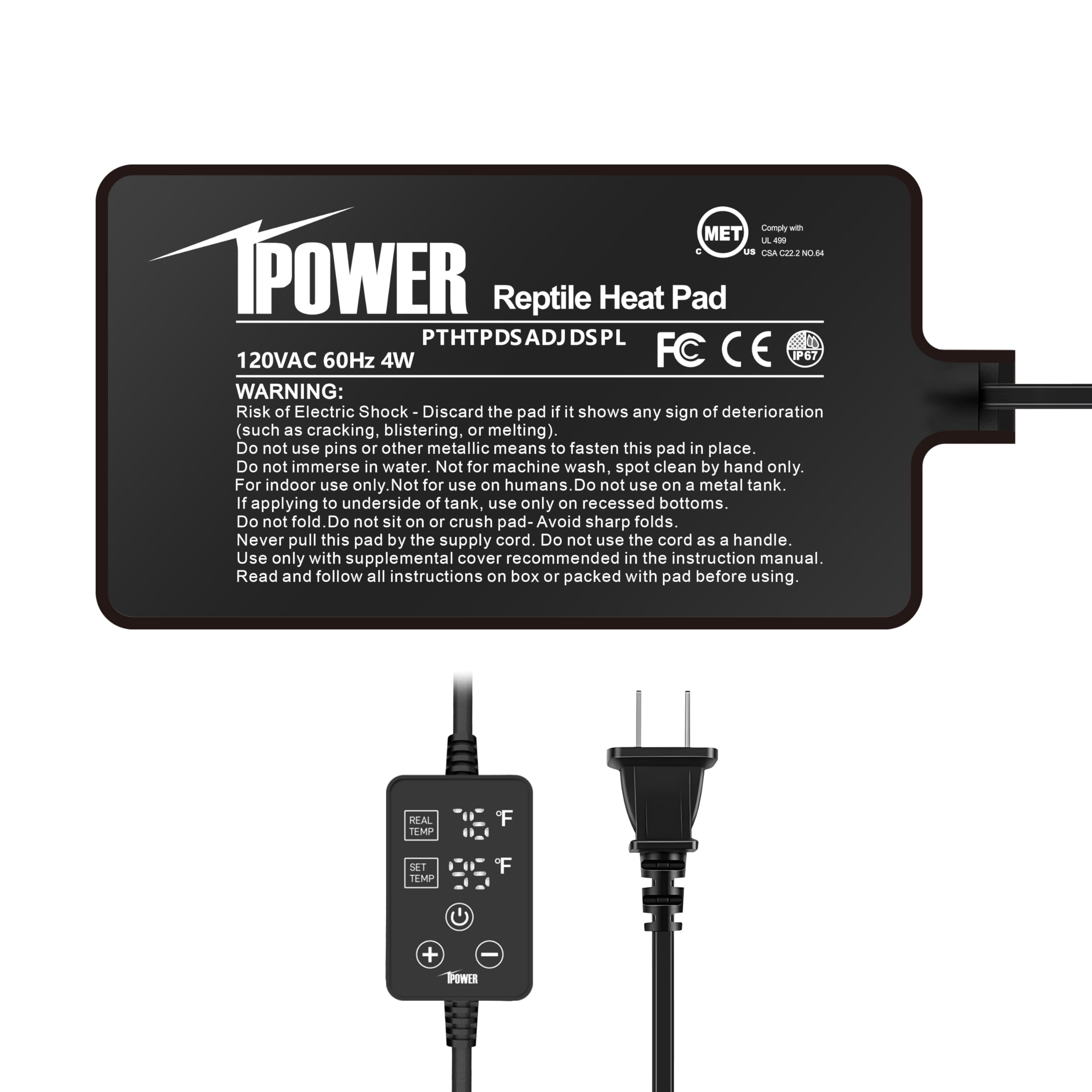 iPower 4x7 calentador con superficie de PVC, mantiene calor estable para reptiles.