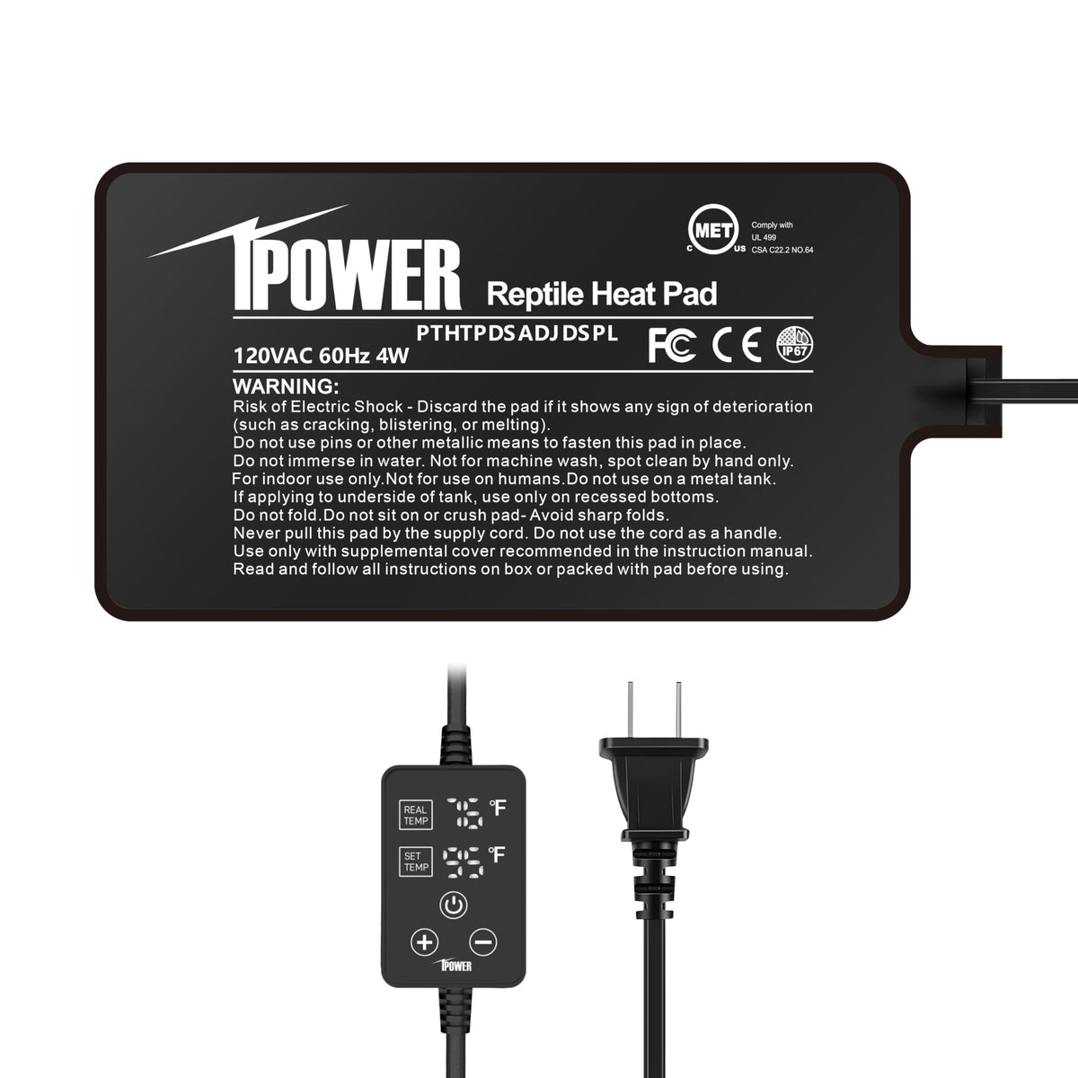 iPower 4x7 calentador con superficie de PVC, mantiene calor estable para reptiles.