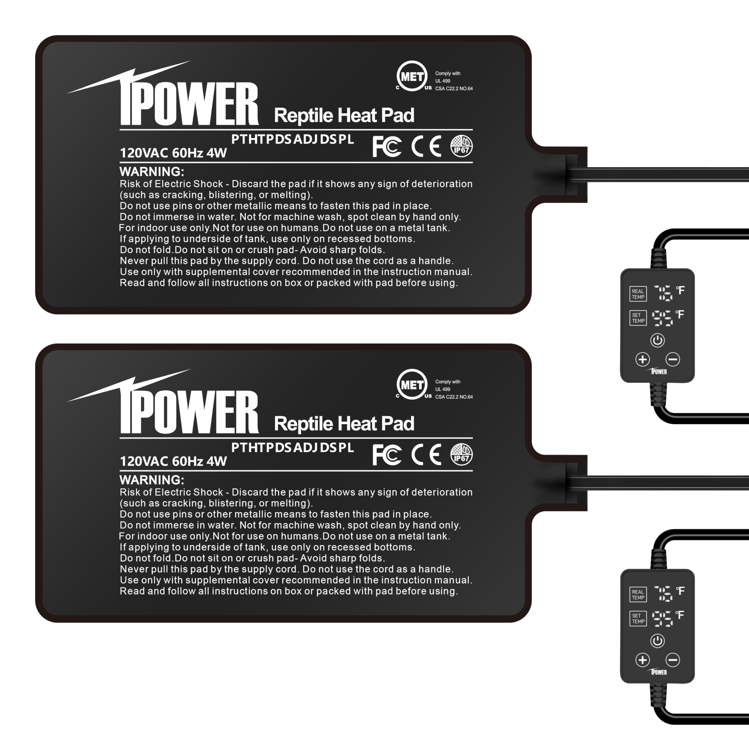 iPower calentador reptil 4W 4x7, superficie cálida para terrario.
