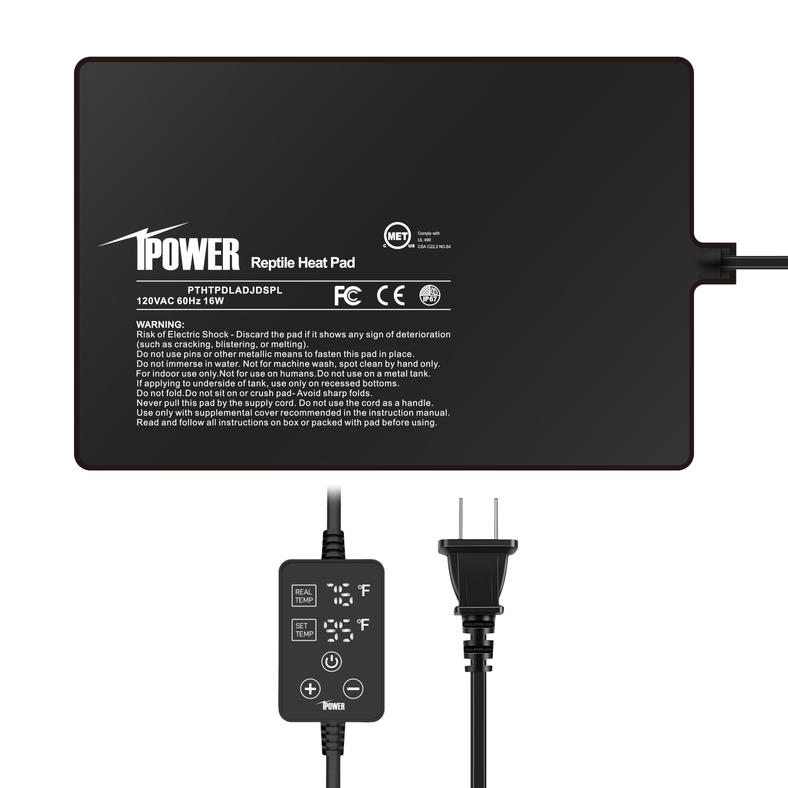 iPower calentador-terra-8x12 ofrece calor estable para tortugas y serpientes.