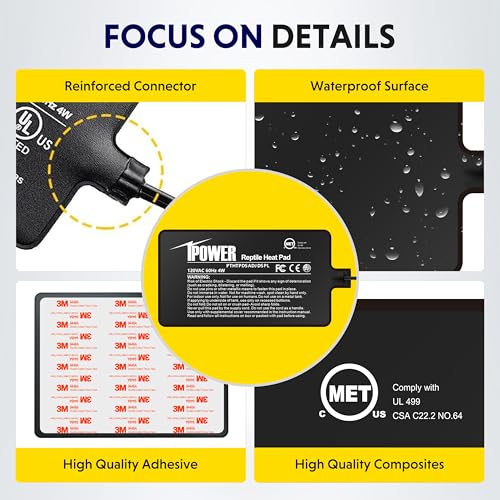 iPower diseño multi capa ofrece mayor aislamiento para uso prolongado en terrarios.