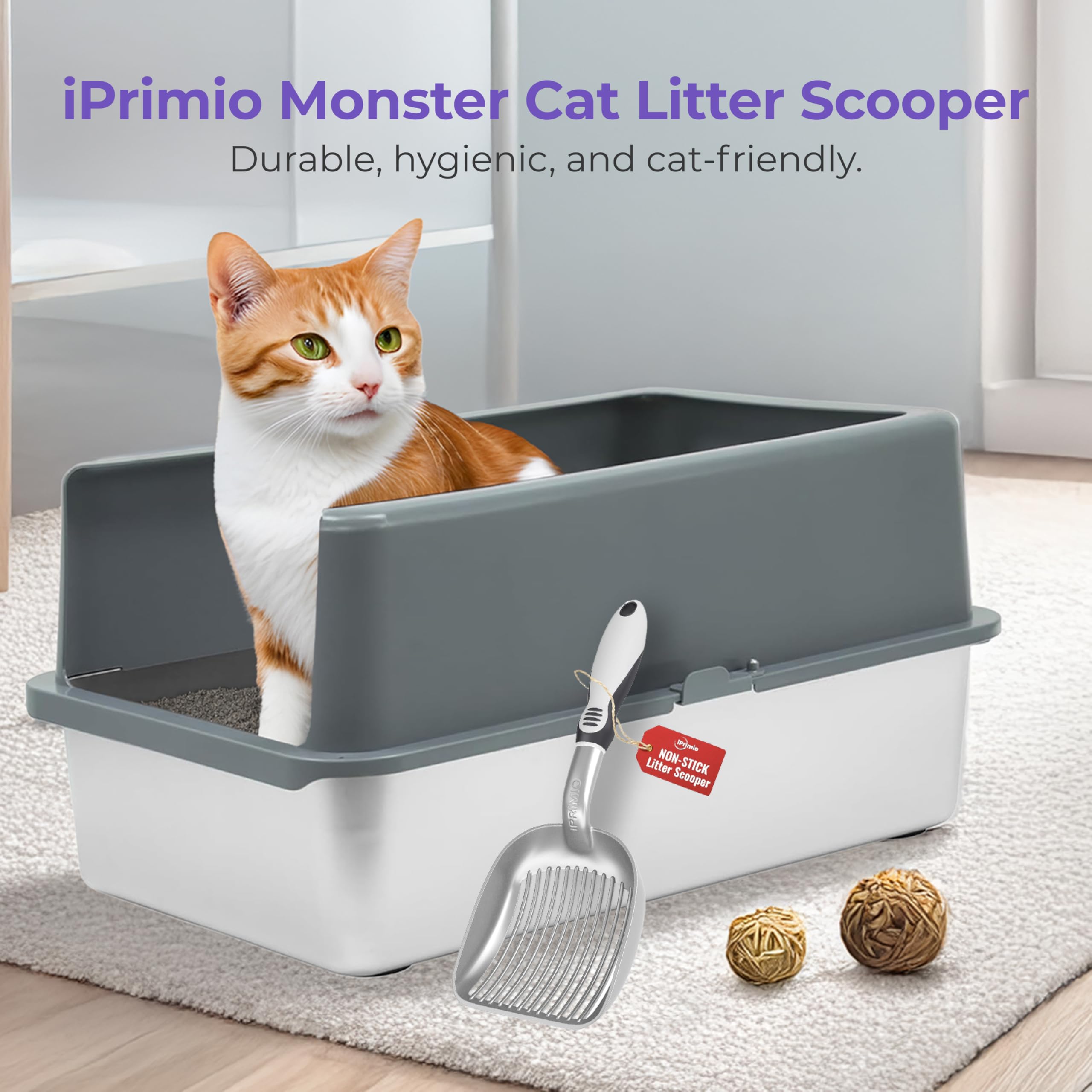 iPrimio rastrillo arena gatos con soporte, limpieza rápida