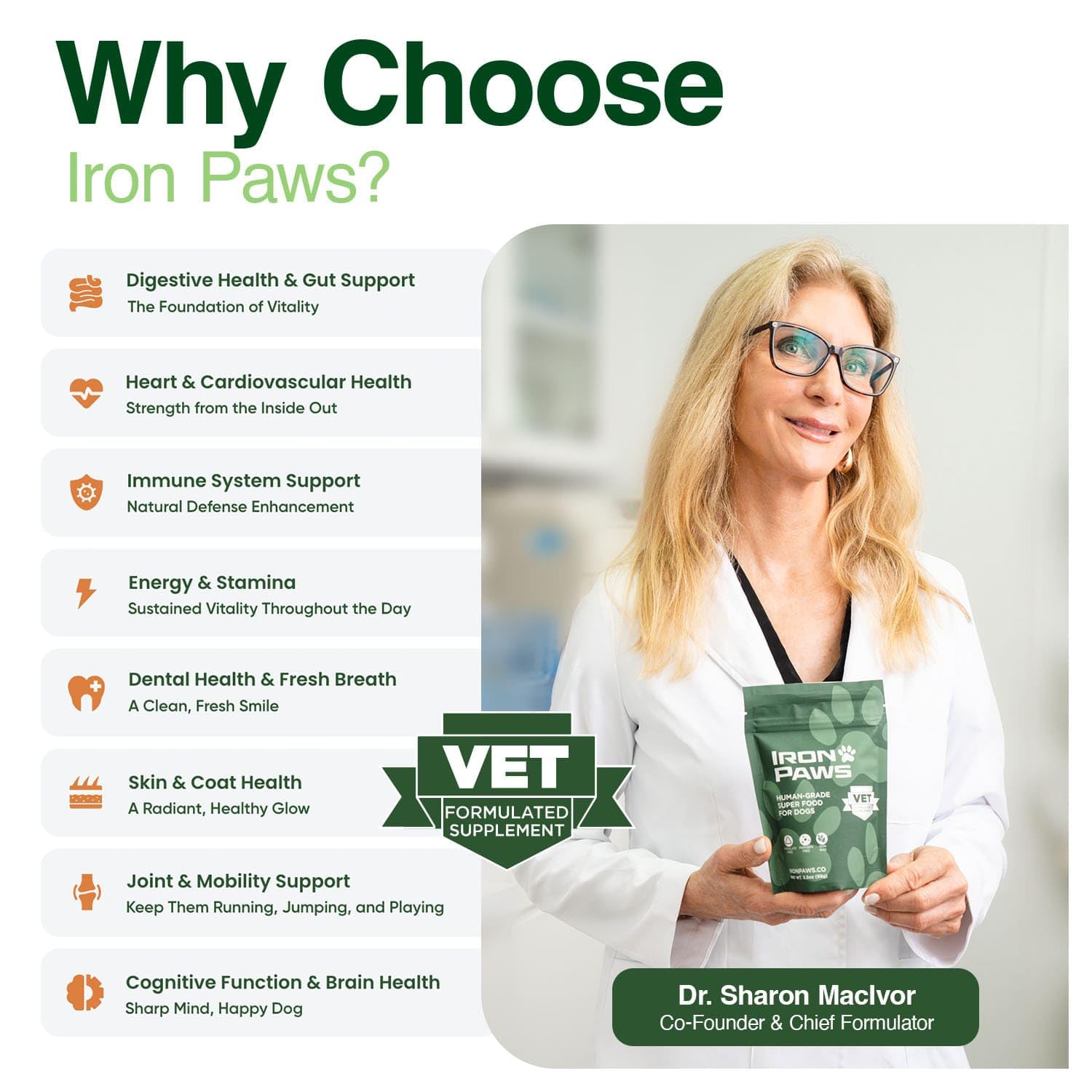Iron Paws piel y pelaje más vital con antioxidantes de espinaca