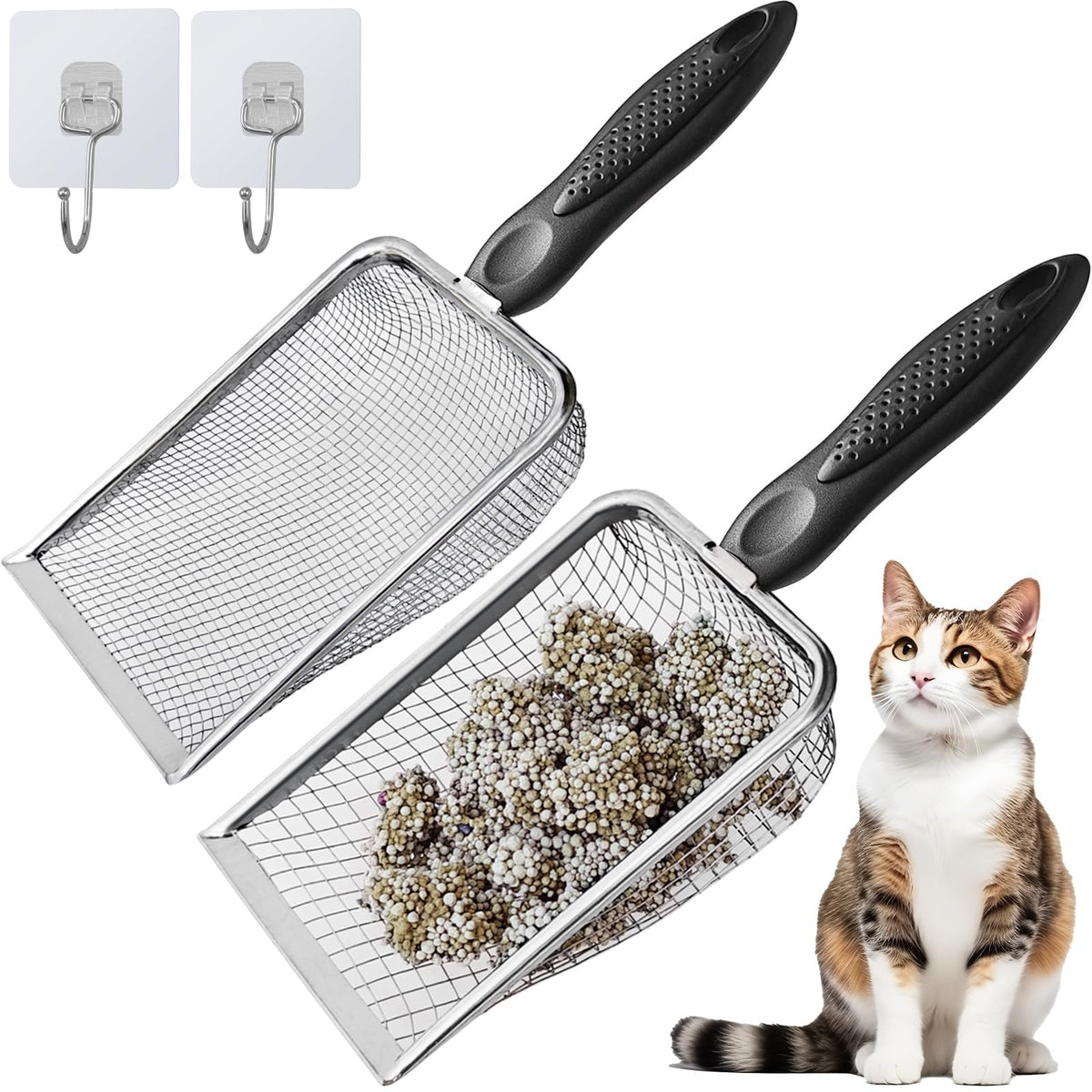 ISYOKE cuchara para arena de gato con malla 3mm, filtrado fino de piezas pequeñas.