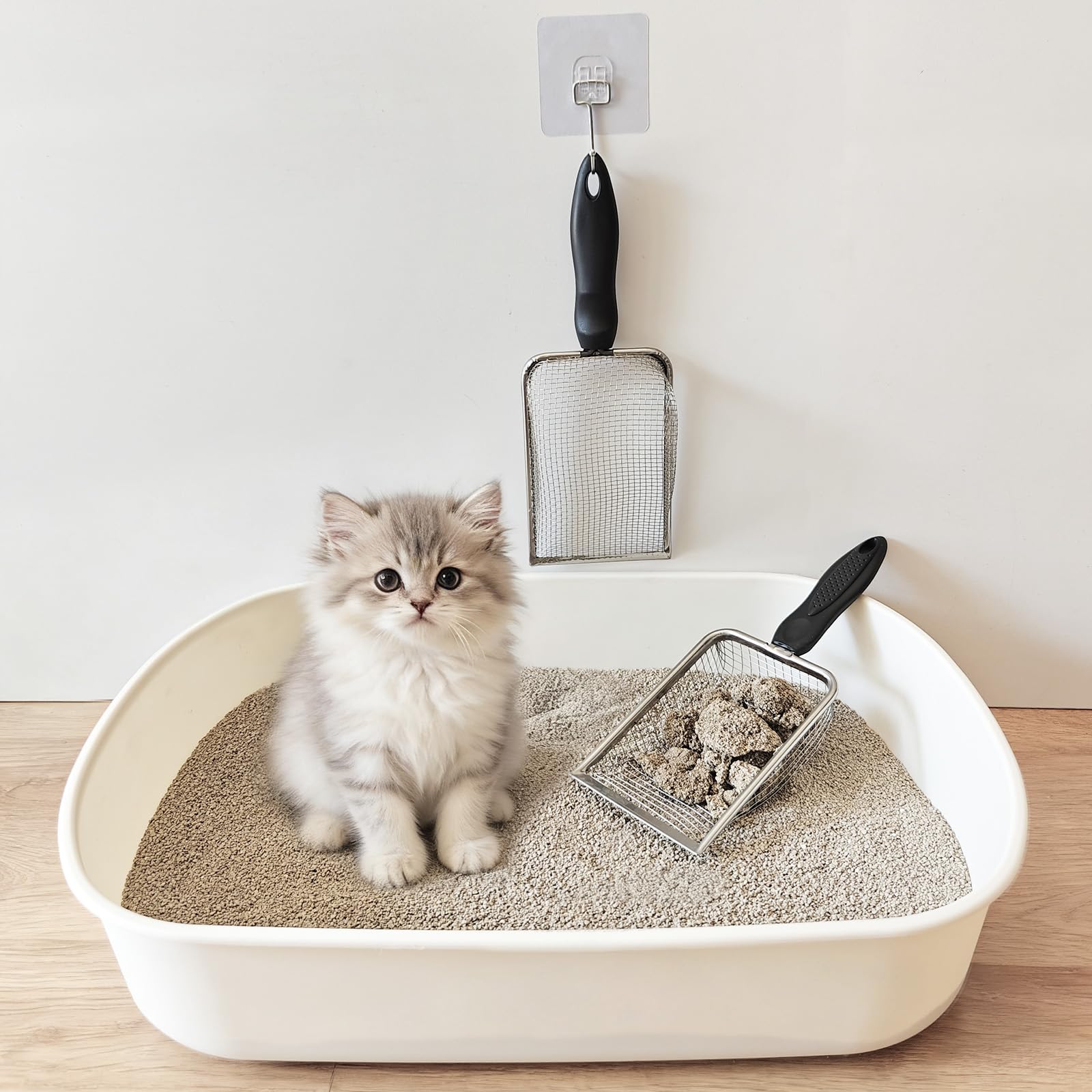 ISYOKE cuchara para arena de gato con malla 5mm, captura grumos grandes y pequeños.