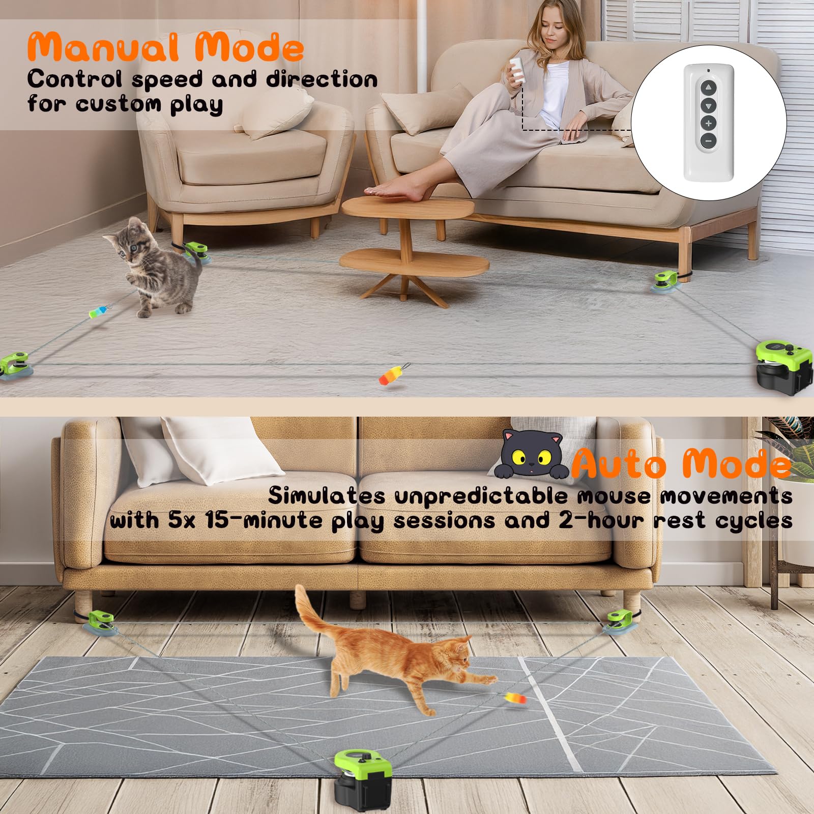 Tres velocidades ajustables para adaptar paseos divertidos a la energía de tu gato.