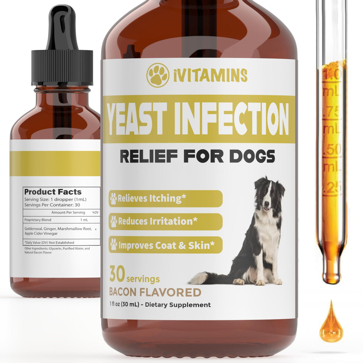 iVitamins tratamiento-infeccion-levadura-perros-gotas: alivio suave de oídos e irritaciones.