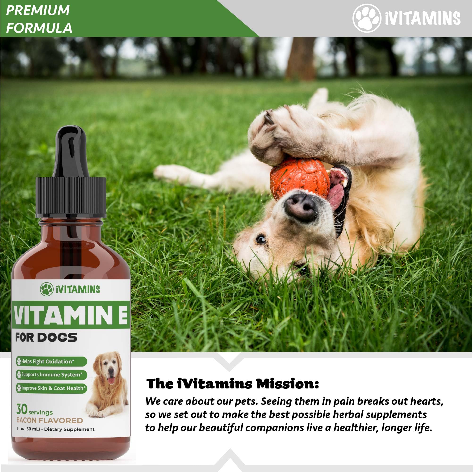 iVitamins Vitamina E para perros, botella de 1 onza