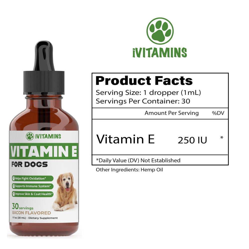 iVitamins Vitamina E para perros, gotas de rápida absorción para uso diario
