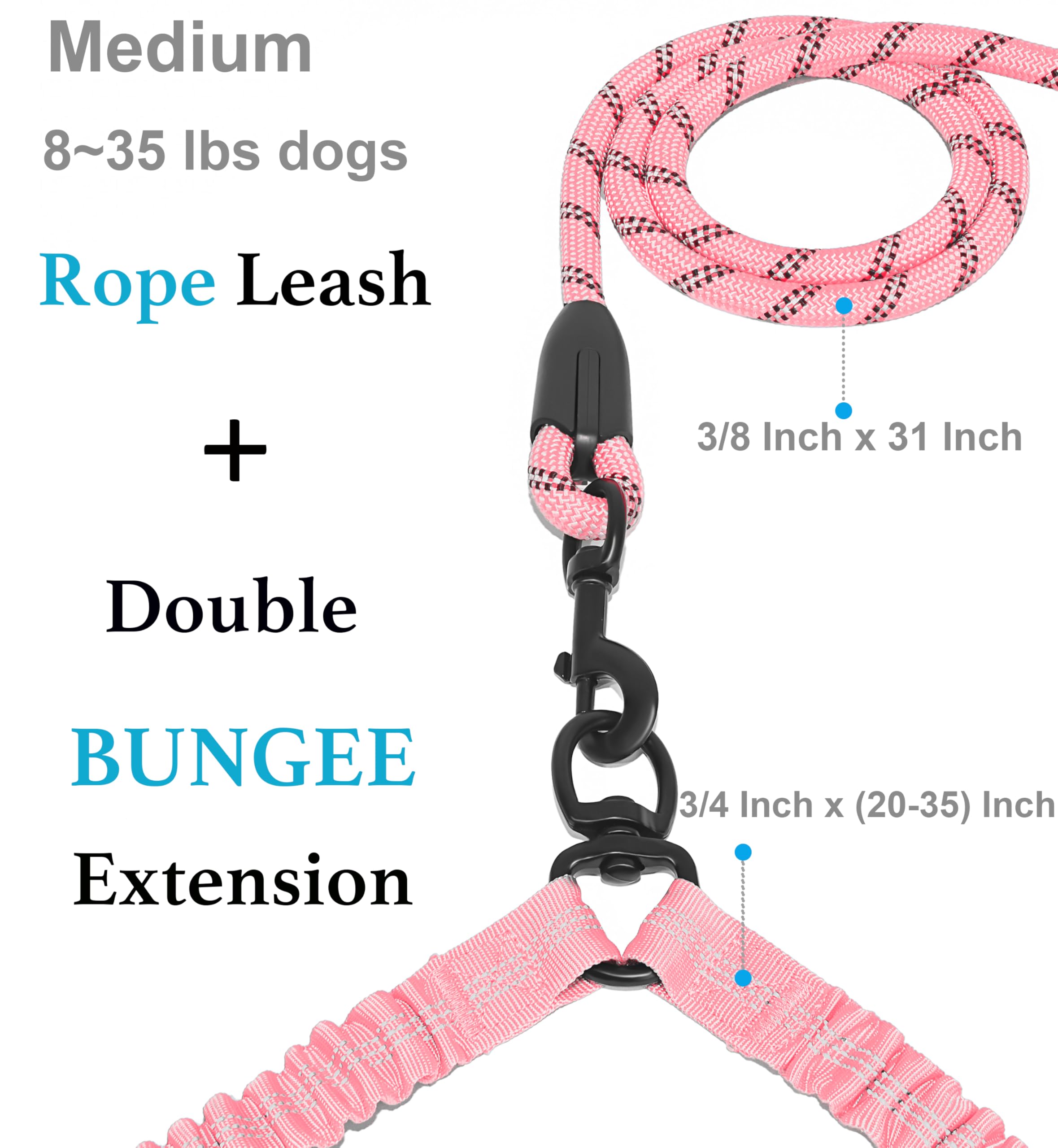 iYoShop Correa doble para perros extensión bungee 20-35 pulgadas