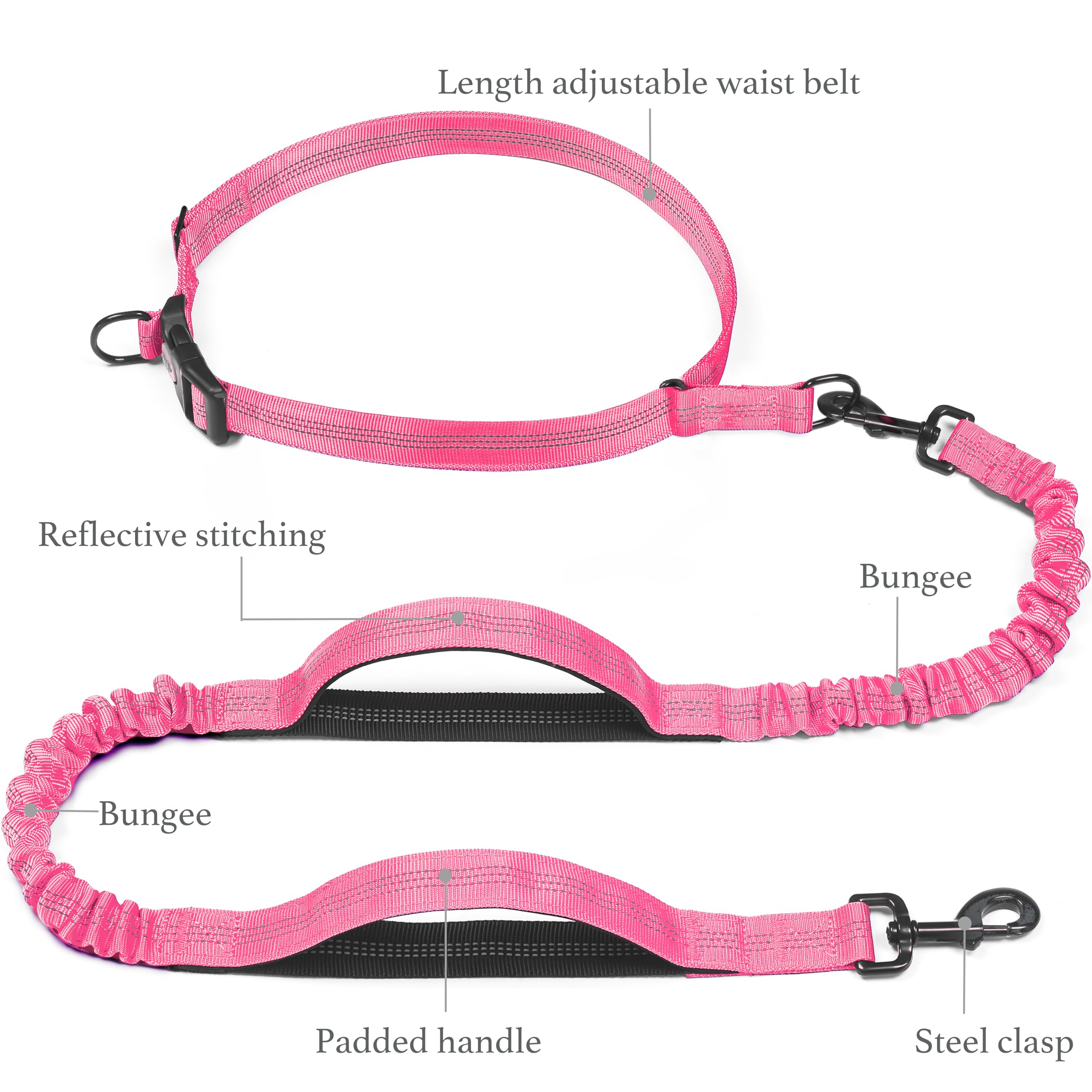 iYoShop Correa doble asa rosa con elastico para paseos activos.