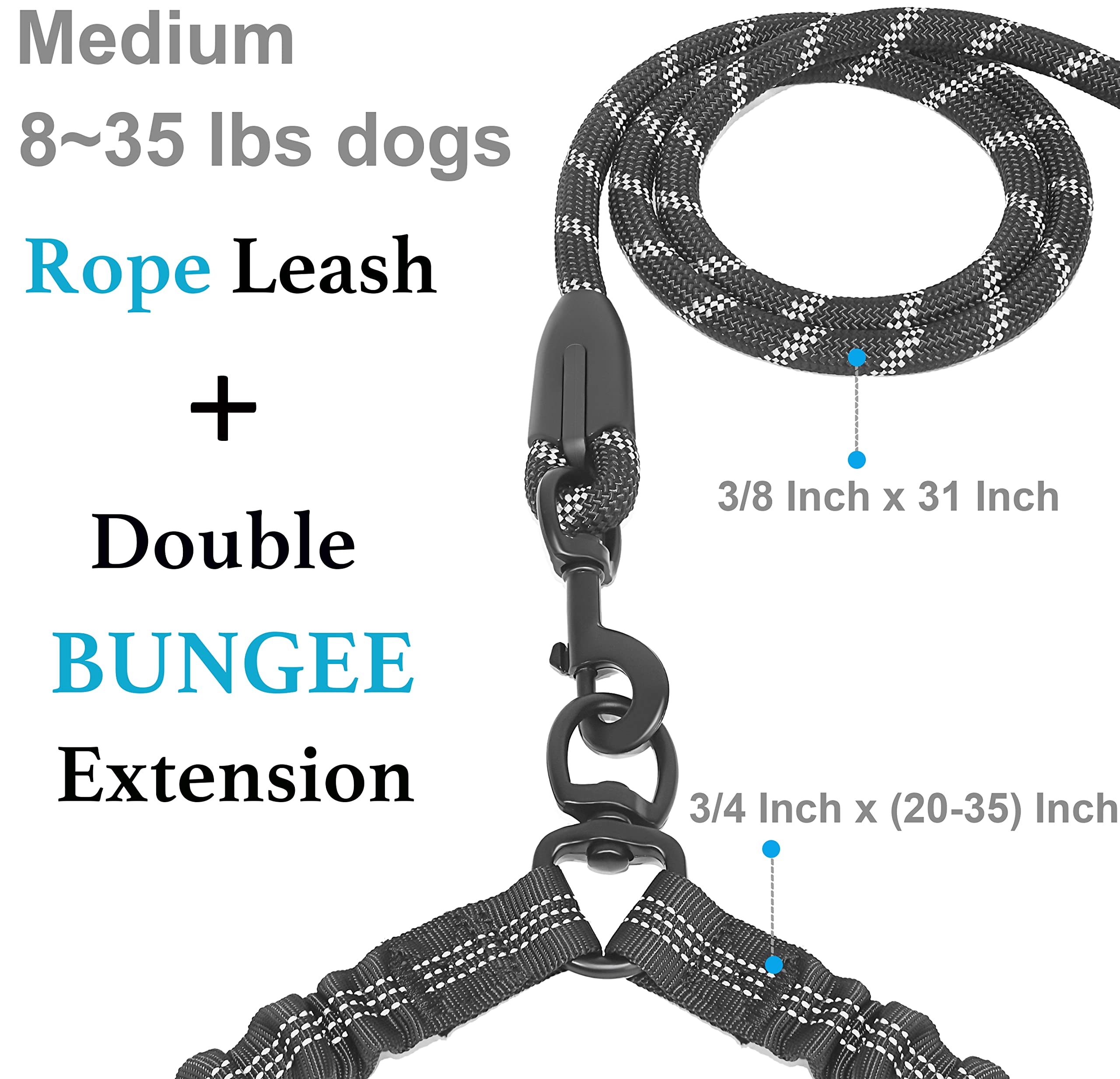 iYoShop Extensiones Bungee, absorben tirones y brindan libertad para perros activos.