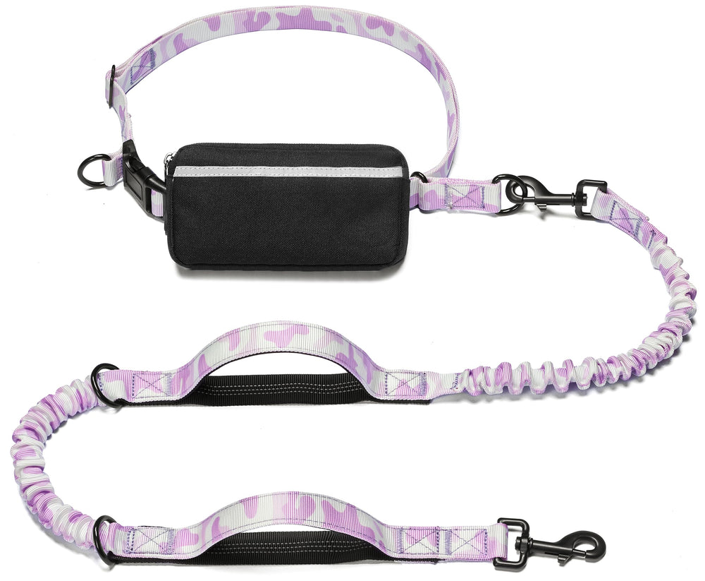 iYoShop correa mano libre para perro blanca y morada, comodidad durante paseos.
