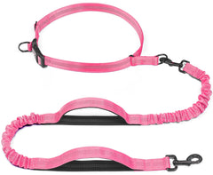 iYoShop Correa retractil manos libres rosa con doble asa para paseos cómodos.