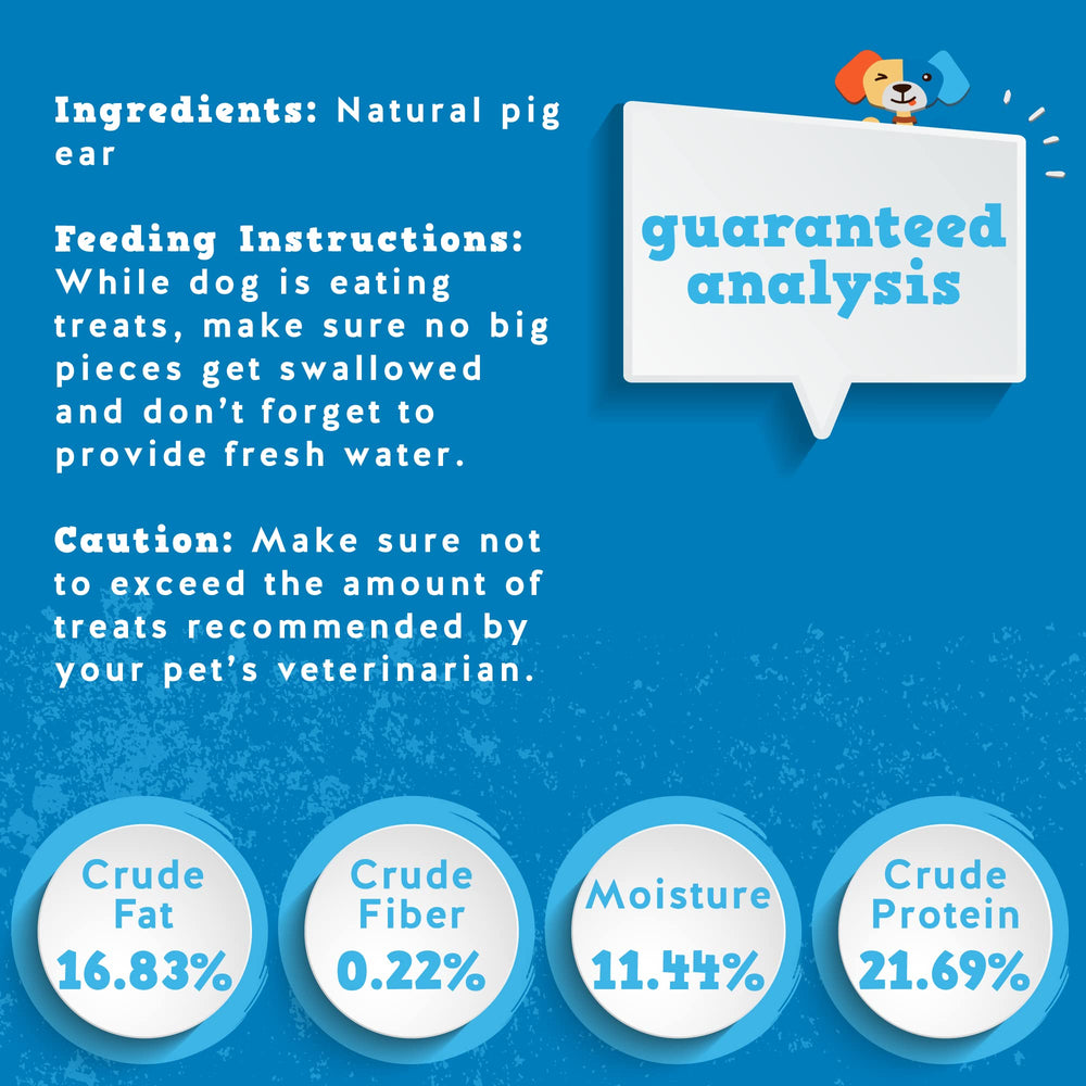 Ingredientes simples de orejas de cerdo Jack&Pup, un solo ingrediente natural.