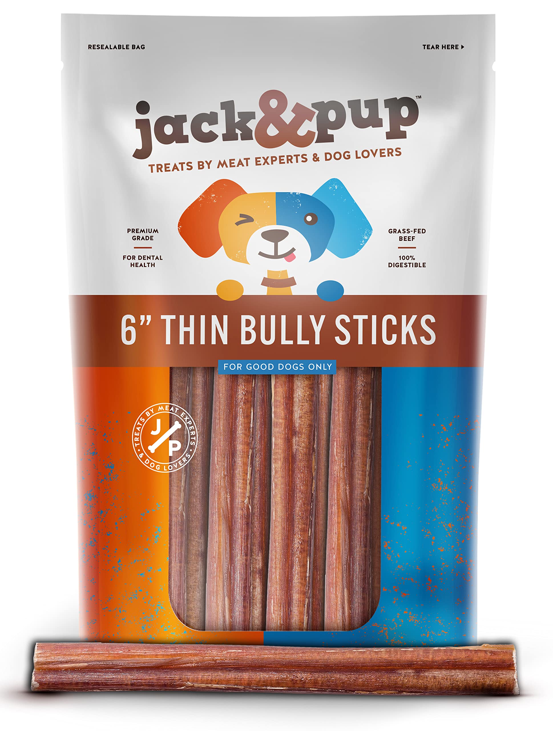 Jack&Pup bully sticks de 6 pulgadas para perros pequeños, masticación segura y sabrosa.