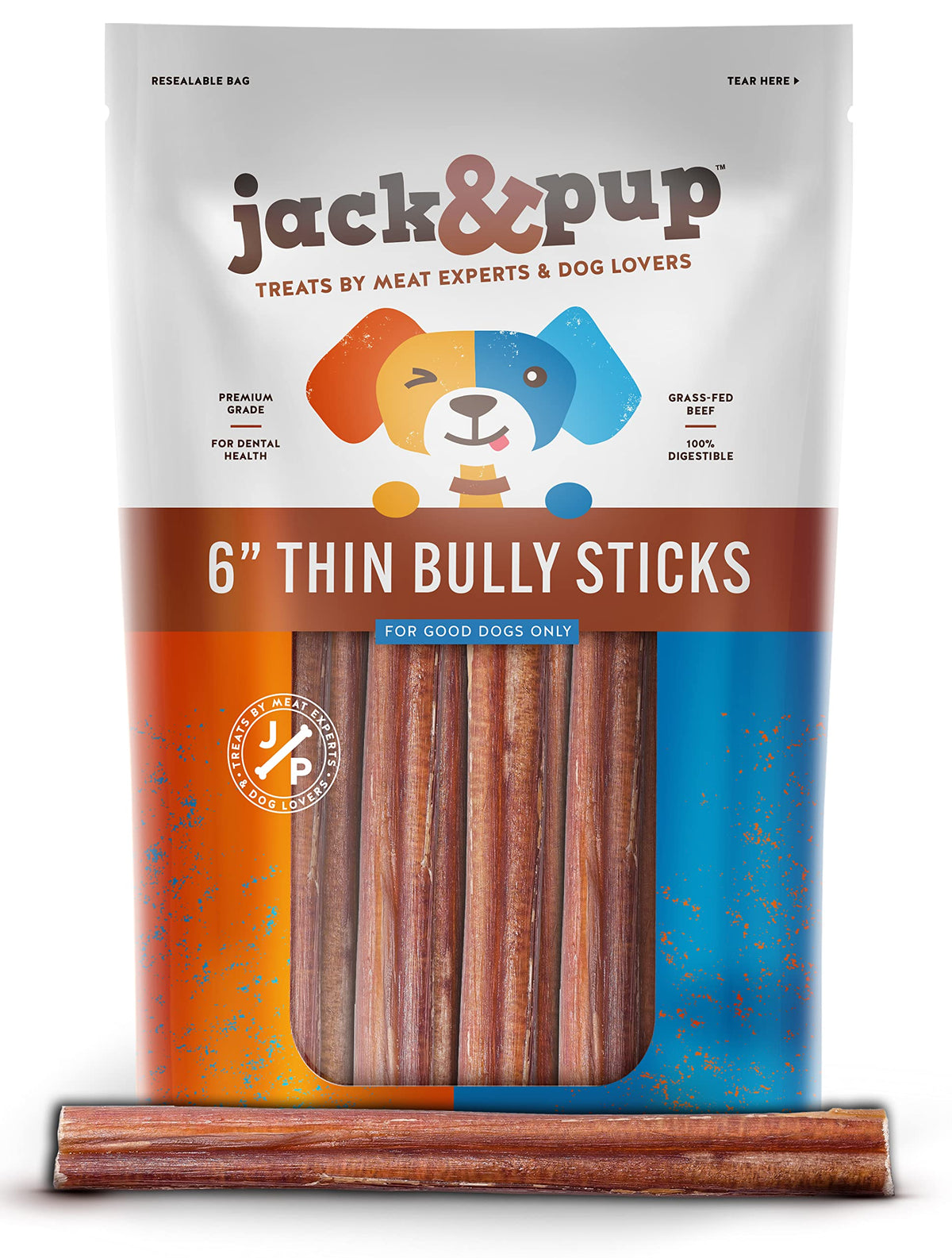 Jack&Pup bully sticks de 6 pulgadas para perros pequeños, masticación segura y sabrosa.