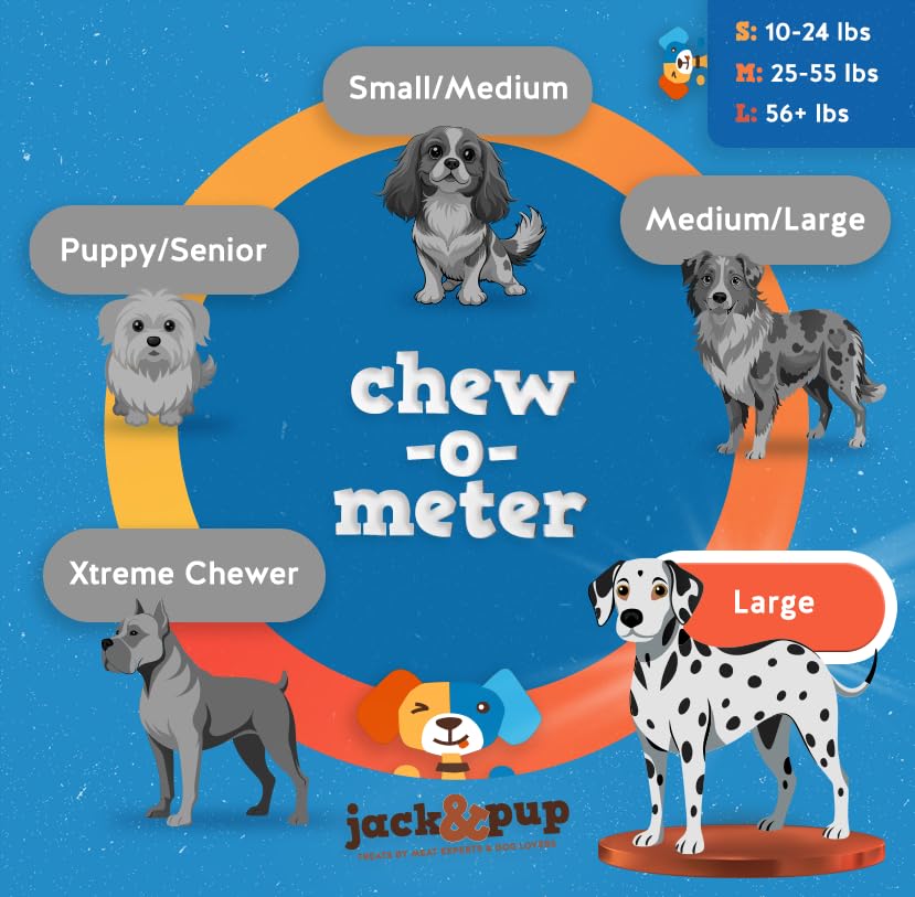 Jack&Pup bully sticks de res para perros grandes y masticadores persistentes.