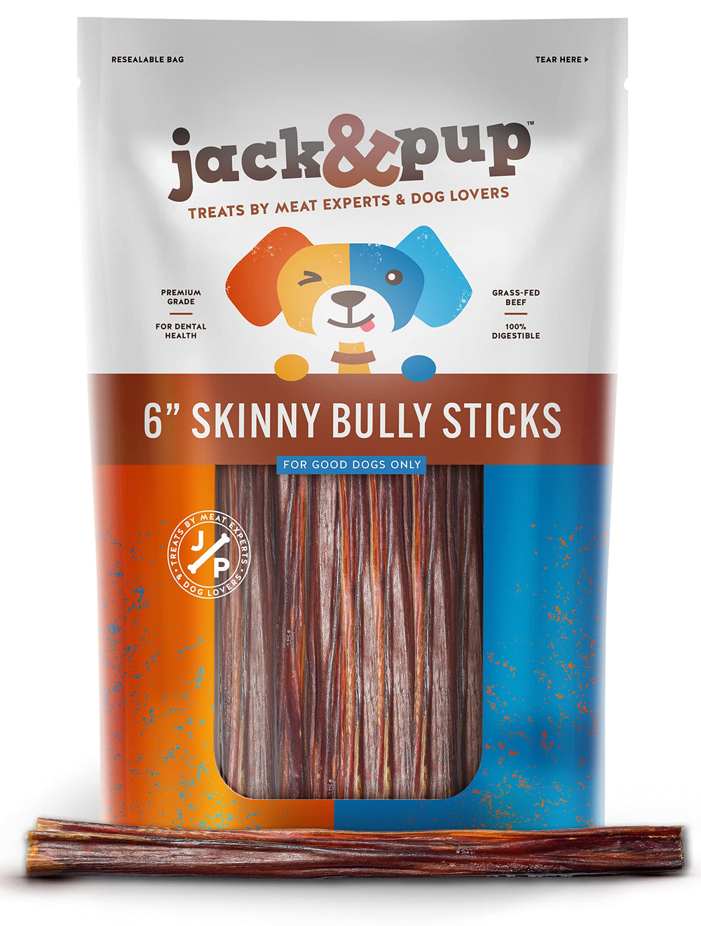 Jack&Pup palitos bully delgados de 6 pulgadas en pack de 30 para perros pequeños.