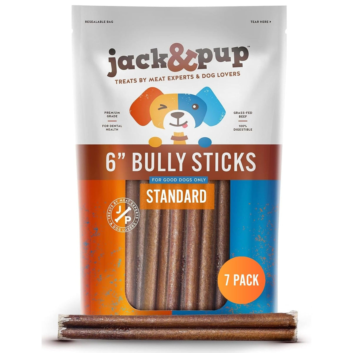 Jack&Pup palitos de pizzle de vacuno de 6 pulgadas, presentación atractiva para perros grandes.