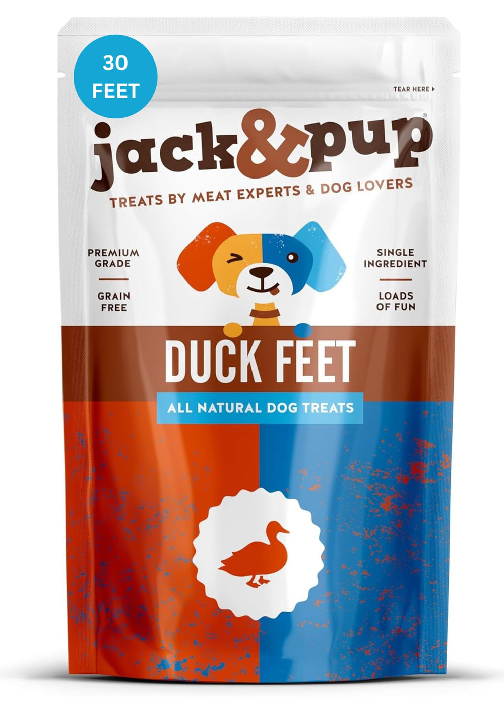 JackPup patitas de pato deshidratadas, 30 unidades, crujientes para perros pequeños