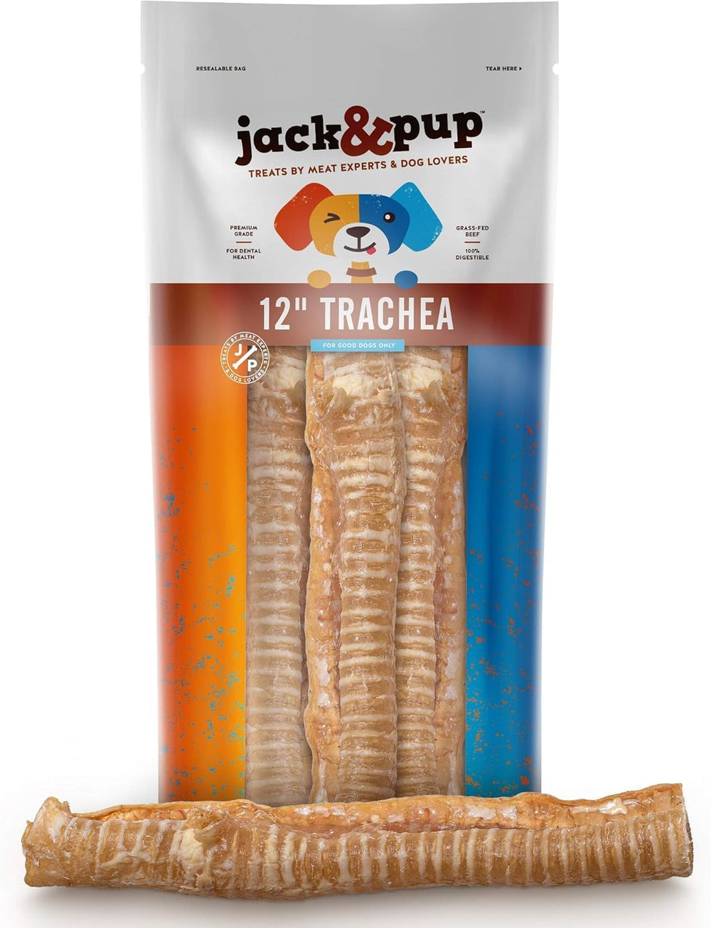 Jack&Pup tráquea de res 12 pulgadas, snack sabroso para perros.