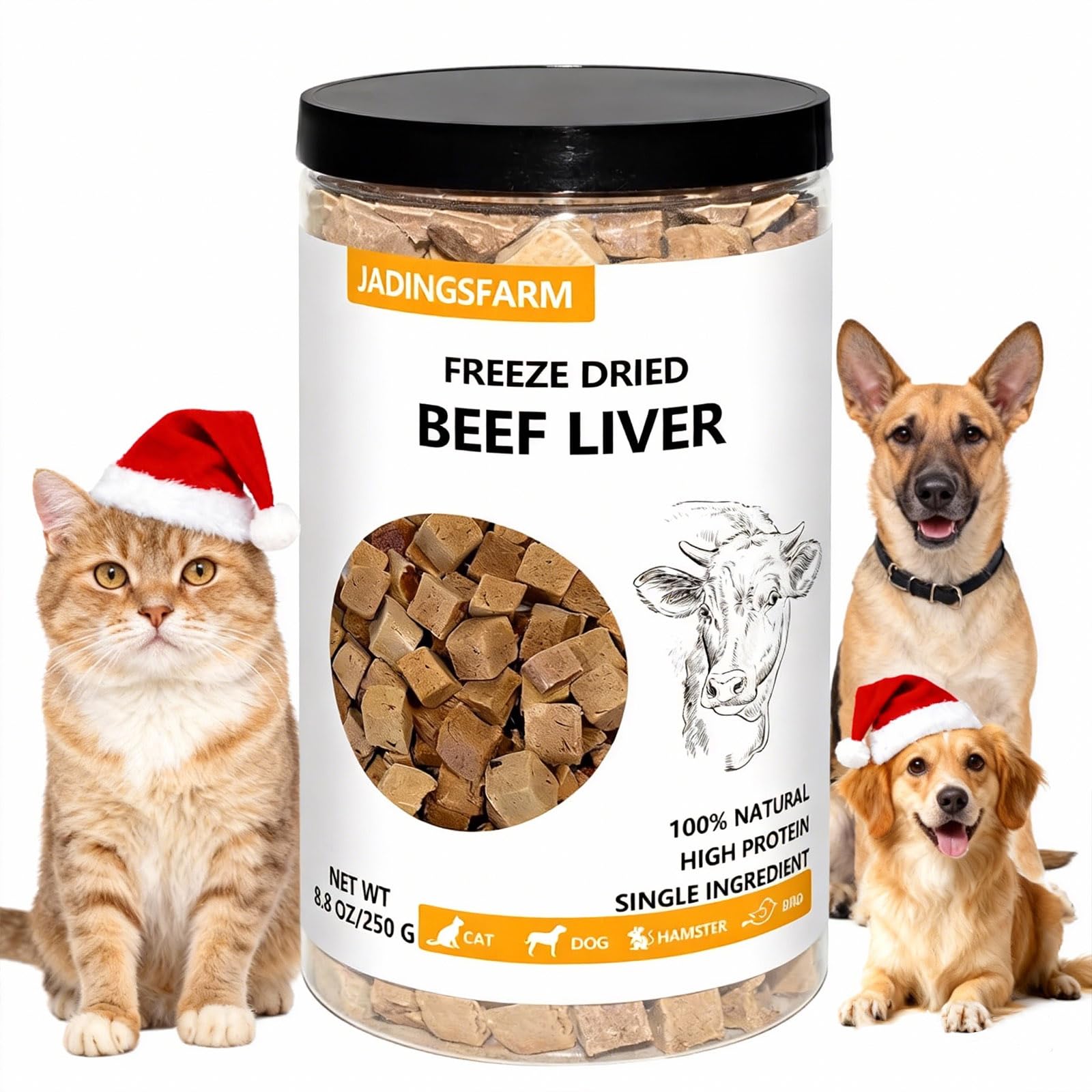 JADINGSFARM hígado de res liofilizado, snack natural para perros con alto contenido proteico.