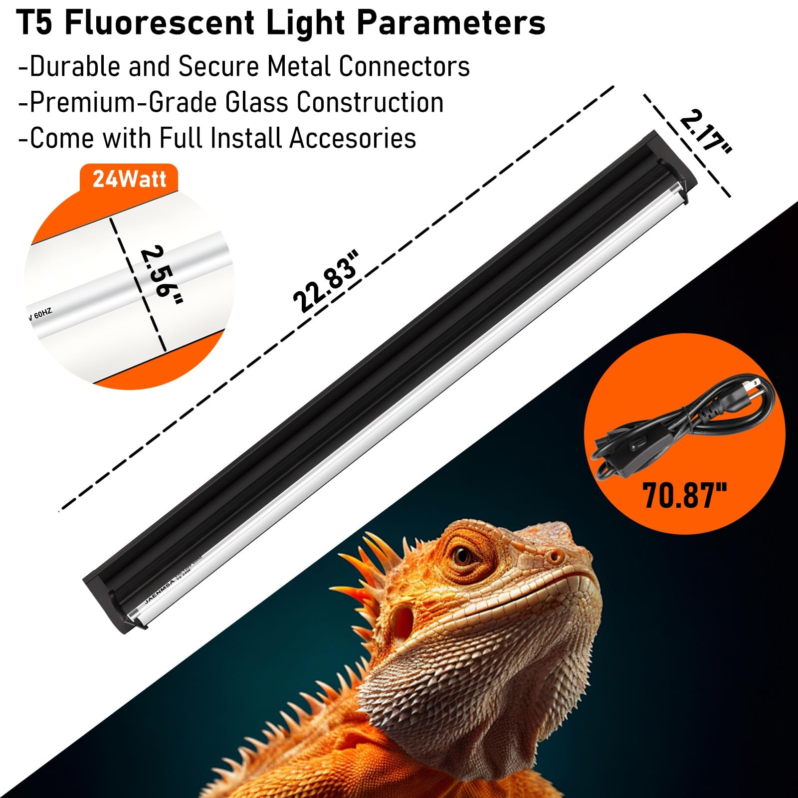 Jaenmsa T5 10.0 UVB para tortuga desértica: luz solar amplia para exposición estable