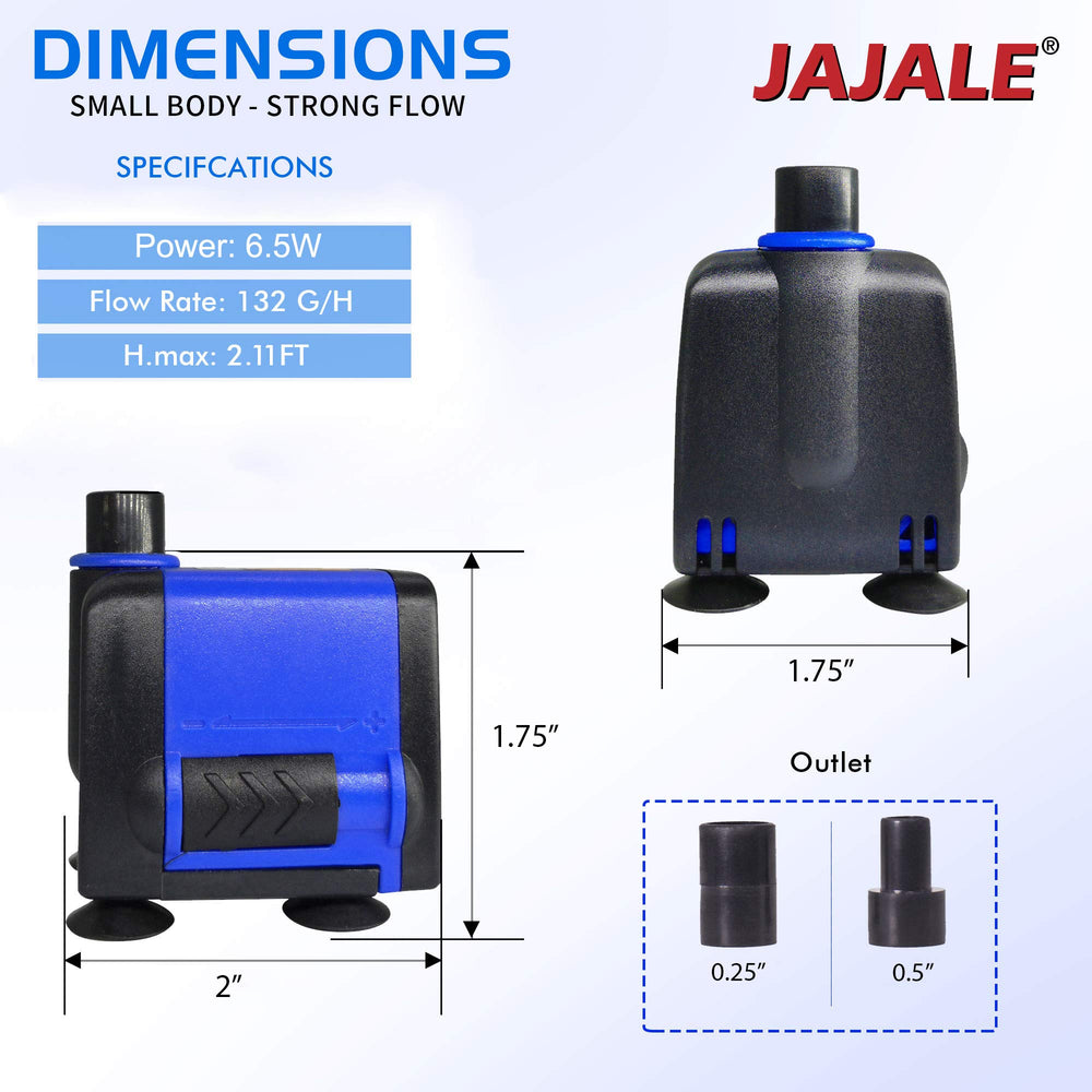 JAJALE con boquillas de salida 1/4 y 1/2 pulgada para tubería flexible.