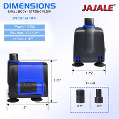 JAJALE con boquillas de salida 1/4 y 1/2 pulgada para tubería flexible.