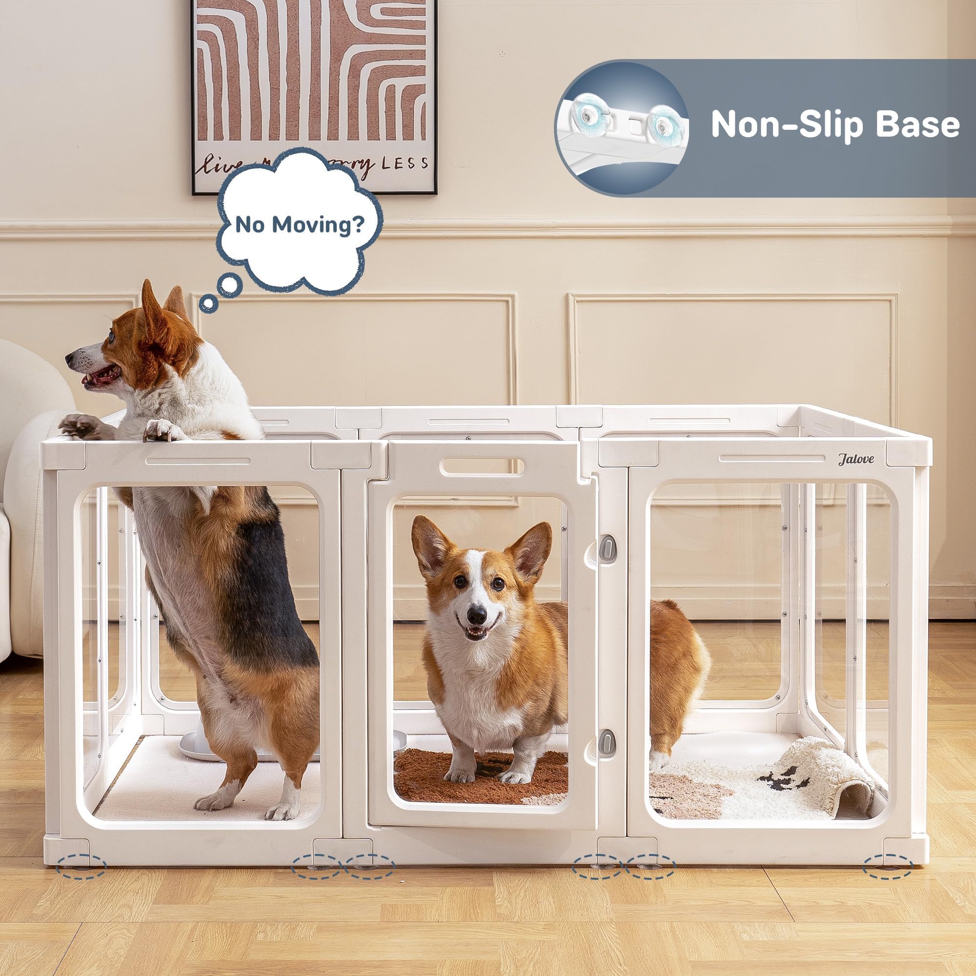 Jalove corral interior con dimensiones adecuadas para mascotas pequeñas.