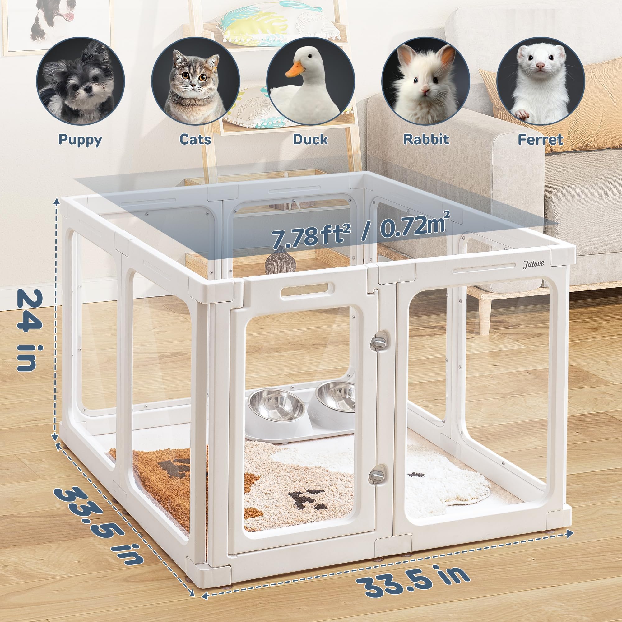 Jalove Playpen, ensamblaje sin herramientas para montaje rápido y sencillo.