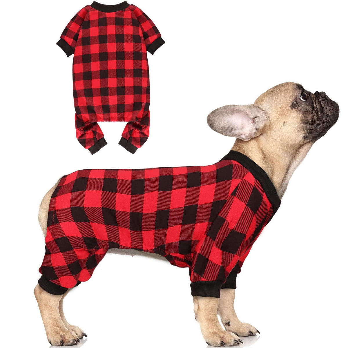 Jamktepat sudadera para perros con cuadros rojos y negros, ideal para abrigar en invierno.