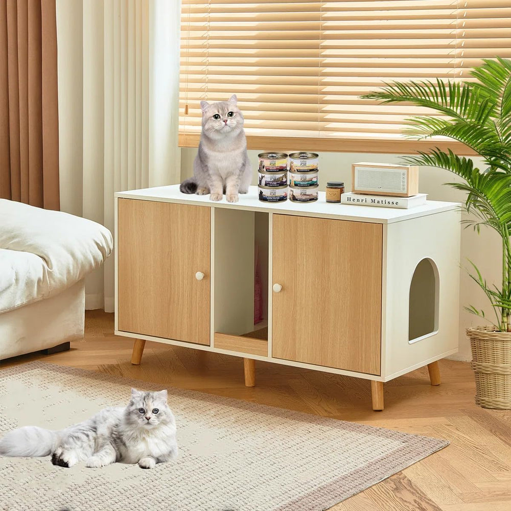 JanflyHome diseño moderno en blanco con tapa de madera natural.