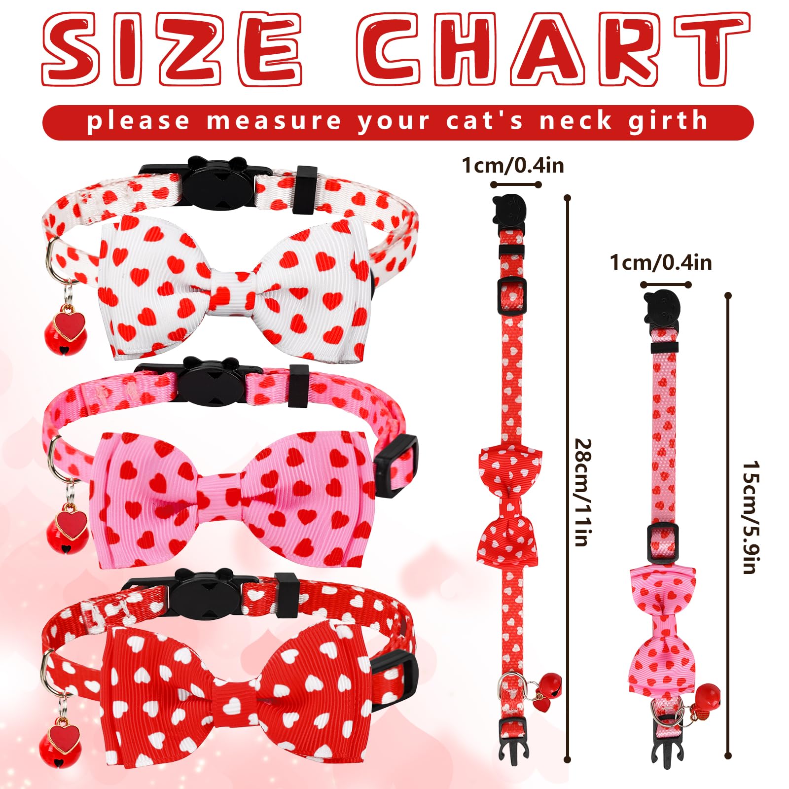 JarThenaAMCS collar de gato con corazón blanco y lazo, añade encanto y seguridad.