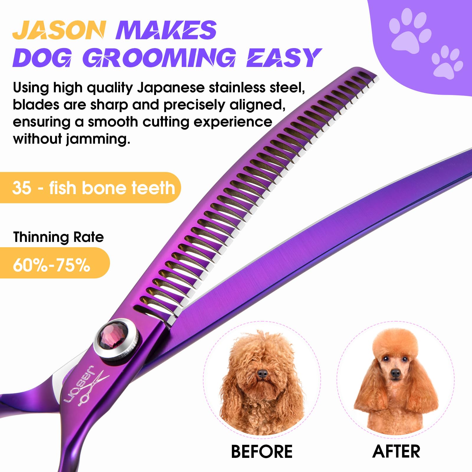 Tijeras JASON 440C japonés con tornillo diamante para ajuste preciso y duradero.