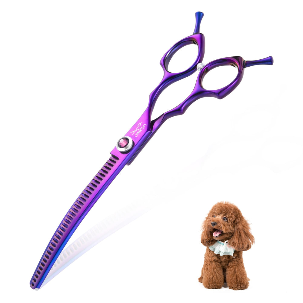 Tijeras curvas JASON 7,5 pulgadas con 35 dientes para grooming profesional, recortes precisos y acabado suave.